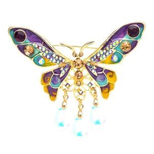 - Waterdrops Tassel Butterfly purple gold pearls pin brooch